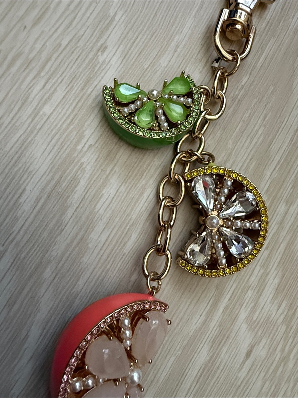 Piper K Gold-Tone Mixed Fruit Charm Keychain with Green, Yellow & Pink Accents - Picture 4 of 7